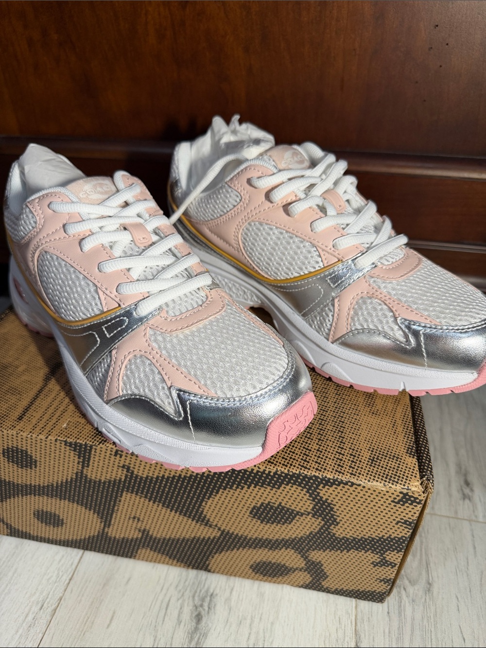 Coach White, Pink & Silver Women's Athletic Sneakers